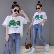 Eurostock short sleeve t-shirt female summer 2022 new spring Fashion foreign air nail beads sequin Little Bear to undershirt blouses