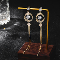 Tassel earrings suitable for round face female temperament Joker ring silver needle earrings long super fairy face thin earrings tide