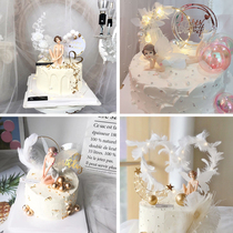 Flower fairy cake decoration decoration birthday cake net red feather wings decoration changeable heart-shaped feather birthday insert