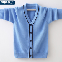 2021 Spring and Autumn New Boys Sweater Jacket Childrens Clothing Cotton Knitted Cardigan 8 Middle and Big Child V-neck 12-15 years old