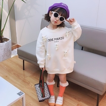 Kids Round Neck Sweatshirt Dress 3 Girls Spring 2022 New 2 Girls Mid-length Coat 4 Top 5 Years