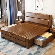 Chinese solid wood bed Double beds 1 5m 1 8 m modern minimalist master bedroom with high box storage rubber wood bed Economy Type