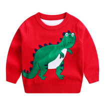 Childrens double sweater autumn winter baby 2021 new girls boy cartoon dinosaur sweater 9 years old 1 tide