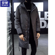 Romon down jacket men's mid-length winter Korean style thick 2021 new trendy hooded cotton coat coat men