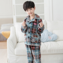 children's pajamas boy's flannel autumn winter coral fleece suit thickening small boy middle and large children's home clothing autumn