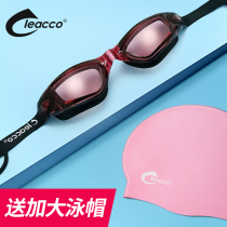 Swimming goggles swimming cap suit female myopia high-definition waterproof and anti-fog left and right different degrees of adult male swimming glasses equipment