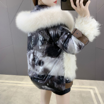 New autumn winter fox fur collar hooded lamb fur down jacket coat female Haining coat