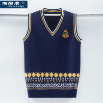 Autumn and winter boys knitted vest vest big children plus velvet padded shoulder cotton children sweater horse clip foreign tide