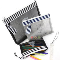 Giant door polar bear fine grid patchwork zipper bag A4A6 file bag Student paper bag Cartoon information bag Pencil bag
