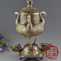 Hot selling brass silver-plated copper ornaments antique decoration gifts antiques collection Turtle crane incense burner home aromatherapy stove