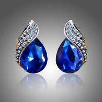Japan and South Korea popular new sapphire blue water drop gemstone diamond earrings ruby petty bourgeoisie big earrings without ear holes ear clips