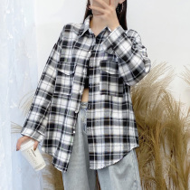 Plaid shirt sunscreen clothes womens spring and summer 2021 new fashion retro port flavor top clothes loose outside wear ins