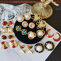 vintage overseas custom-made antiques modern replica Joker elegant Enamel pearl anti-allergic ear clip earrings