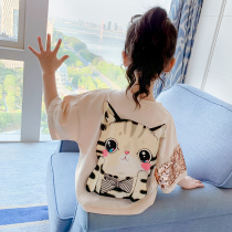 Korean girls short-sleeved T-shirt 2021 summer loose foreign-style childrens clothing cotton big childrens summer coat tide