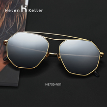 Helen Kellers new fashion polygonal ink mirror trend metal large frame polarized sunglasses female 8705
