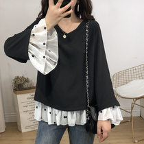 Fat sister fake two-piece coat 200 Jin summer new fattened plus size chiffon slim seven-point sleeve half-sleeve T-shirt