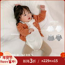 Chen Big Pig Little O Bao Female Baby Colored Leaf Collar Harrier Newborn Long Sleeve Triangle Climbing suit Liuqiu