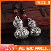 S999 sterling silver gourd pendant corrugated mantra men and women necklace Hollow can open retro foot silver gourd box pendant
