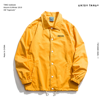 Autumn and winter coach jacket mens tide card print lapel simple loose couple Sports Leisure ins wild coat