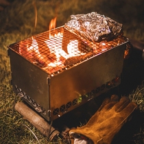 Triple Peak Outdoor Portable Folding Barbecue Oven Card Type Multipurpose Firewood Fire Stove Stainless Steel Titanium Grill Camping on fire