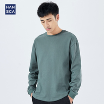 Hanska Japanese heavy long sleeve t-shirt men cotton loose solid white sweatshirt round neck thick undershirt tide
