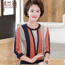 Mothers clothing 2021 new spring fashion knitwear middle-aged womens tops aged womens seven-point sleeve base shirt