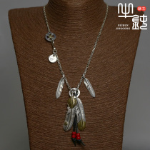 Bull blunt precious finished gold sunflower fan precursor feather necklace set of hand - made 925 silver accessories