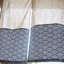 Handmade fabric and wind open Japanese two-piece blue sea wave cotton and linen curtain wind water curtain