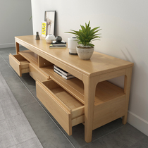 Pure solid wood TV cabinet modern minimalist TV background Composition Living room Small family oak ground cabinet Nordic Wind