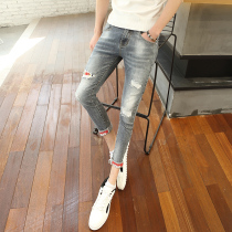 2021 trend spring and summer ankle-length pants mens jeans New Korean slim feet 9-point pants mens wild ins pants