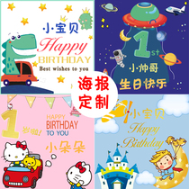 Male treasure female birthday poster customized one hundred days full moon birthday party background wall decoration layout