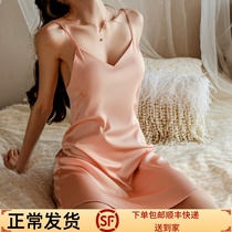 Silk nightdress womens 2023 new mulberry silk sling pajamas Xia Chunyu high-end nightgown set home service