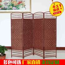 Straw handmade solid wood folding rattan screen partition fashion hotel porch living room bedroom mobile folding screen simple