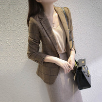 Retro fashionable British style pattern dad suit 2021 autumn and winter new slim wool blazer women