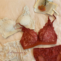 THREEPIG French light luxury rose girl sense triangle cup small chest comfortable bra set big chest small