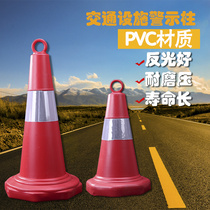 Plastic rubber Traffic special reflective isolation parking prohibited rubber road cone angle square lifting ring construction customization