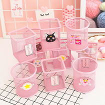 Cartoon metal pen holder female ins creative fashion Korean small fresh girl heart desktop ornaments simple storage box