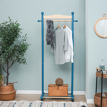 Solid wood childrens bedroom floor-to-ceiling hanger room coat rack simple hanger Mediterranean mobile net red clothes rack