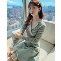 Sweater knitted dress womens autumn and winter 2020 new long-sleeved bottoming winter thin temperament skirt