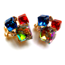 Japanese and Korean candy-colored earrings female three-dimensional red crystal cube earrings earrings chic transparent square earrings ear clips