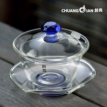Chuangdian glass bowl thickened Sanchai Bowl home large heat-resistant glass glass tea bowl transparent cover Bowl