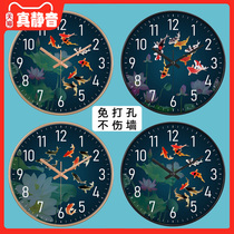 Clock Hanging Clock Living Room Home Decoration Mute Wall Free Punch Mesh Red Bedroom Clock Eurostyle Creative Quartz Clock