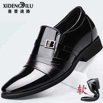 Leather Shoes Mens Breathable Spring Autumn Business Positive Clothing heightening Korean version Pointed Bright Leather Soft-bottom Youth Wedding Middle Age