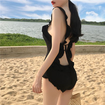One-piece swimsuit female Korean ins sexy backless chest gathering cover belly thin 2020 new fairy fan swimsuit