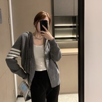 Waffger four bars jacket jacket zipper jacket loose middle - long - plate coat 2020 autumn and winter woman