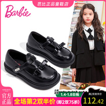 Barbie childrens shoes Girls black leather shoes spring and autumn 2021 childrens shoes princess shoes British style performance shoes students