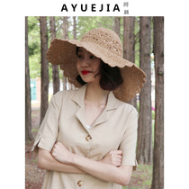 Big eaves straw hat female summer New ins Wind Hand Hollow woven holiday beach sun hat fairy fan