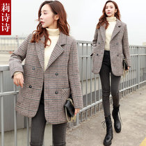 Woolen plaid blazer womens 2021 spring and autumn new Korean slim-fit wild retro small suit womens top