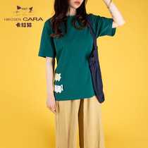 HIKOSEN CARA KARA CAT SUMMER SHORT-SLEEVED T-SHIRT INS WIND ORIGINAL DESIGN CAT GREEN WOMENS STYLE TOP