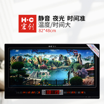 Hongchuang watch living room wall clock Chinese style wall-mounted electronic watch Household creative wall-mounted watch Luminous landscape painting wall-mounted watch